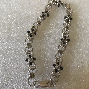 Silver and Black Beaded Link Bracelet - Women Jewelry